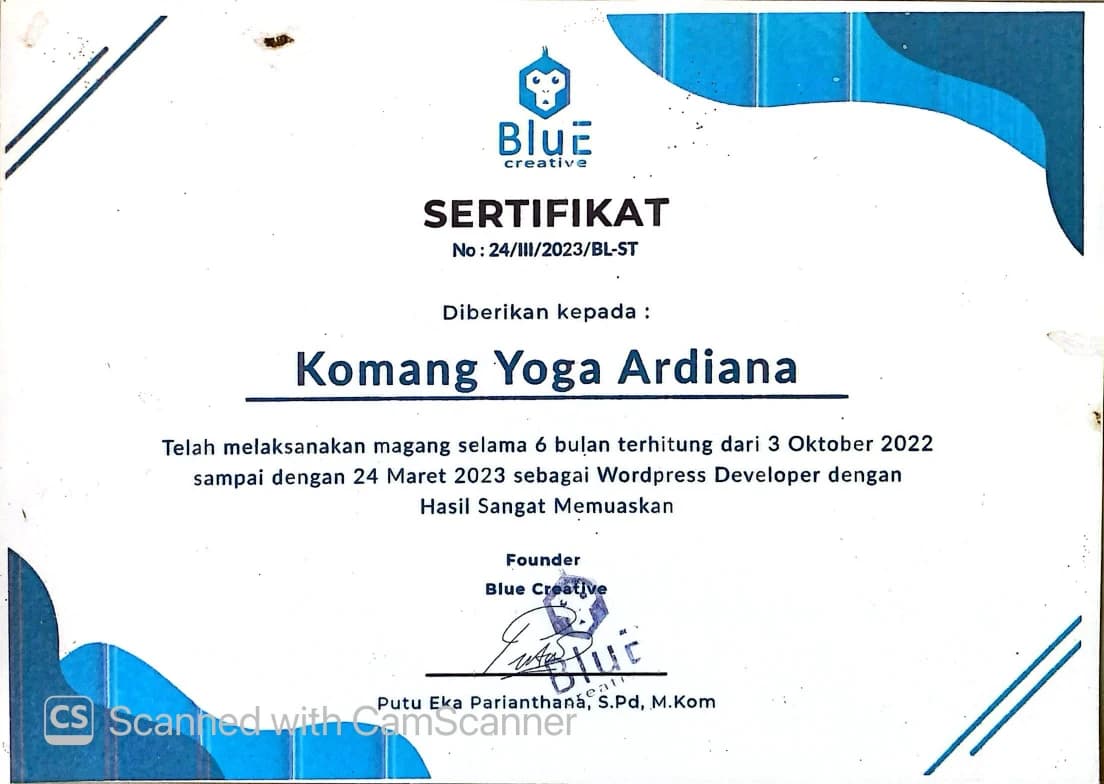 Sertifikat Magang Blue Creative